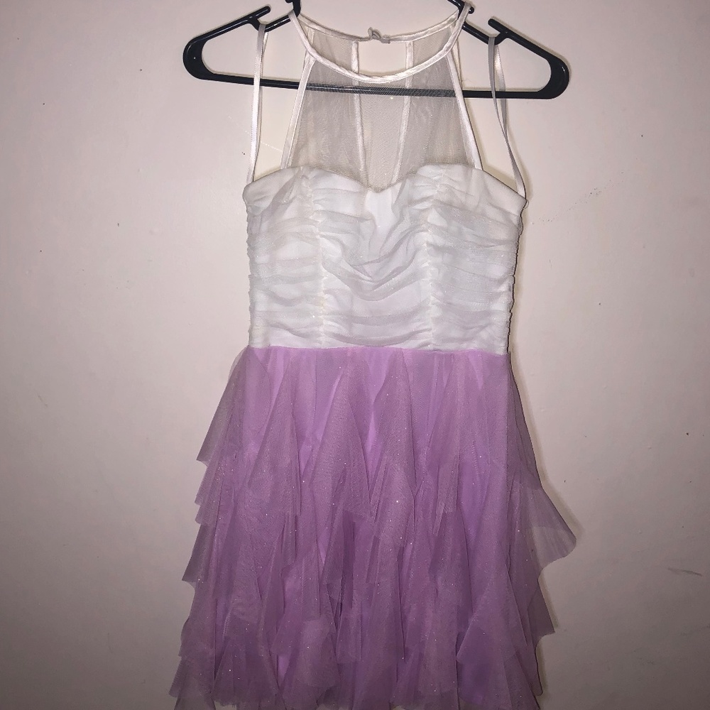 White and purple semi-formal dress